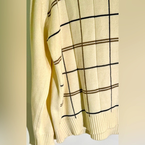 Oscar de la Renta Men's Cable Knit Plaid Cream Crewneck Sweater Size Large - Picture 5 of 9